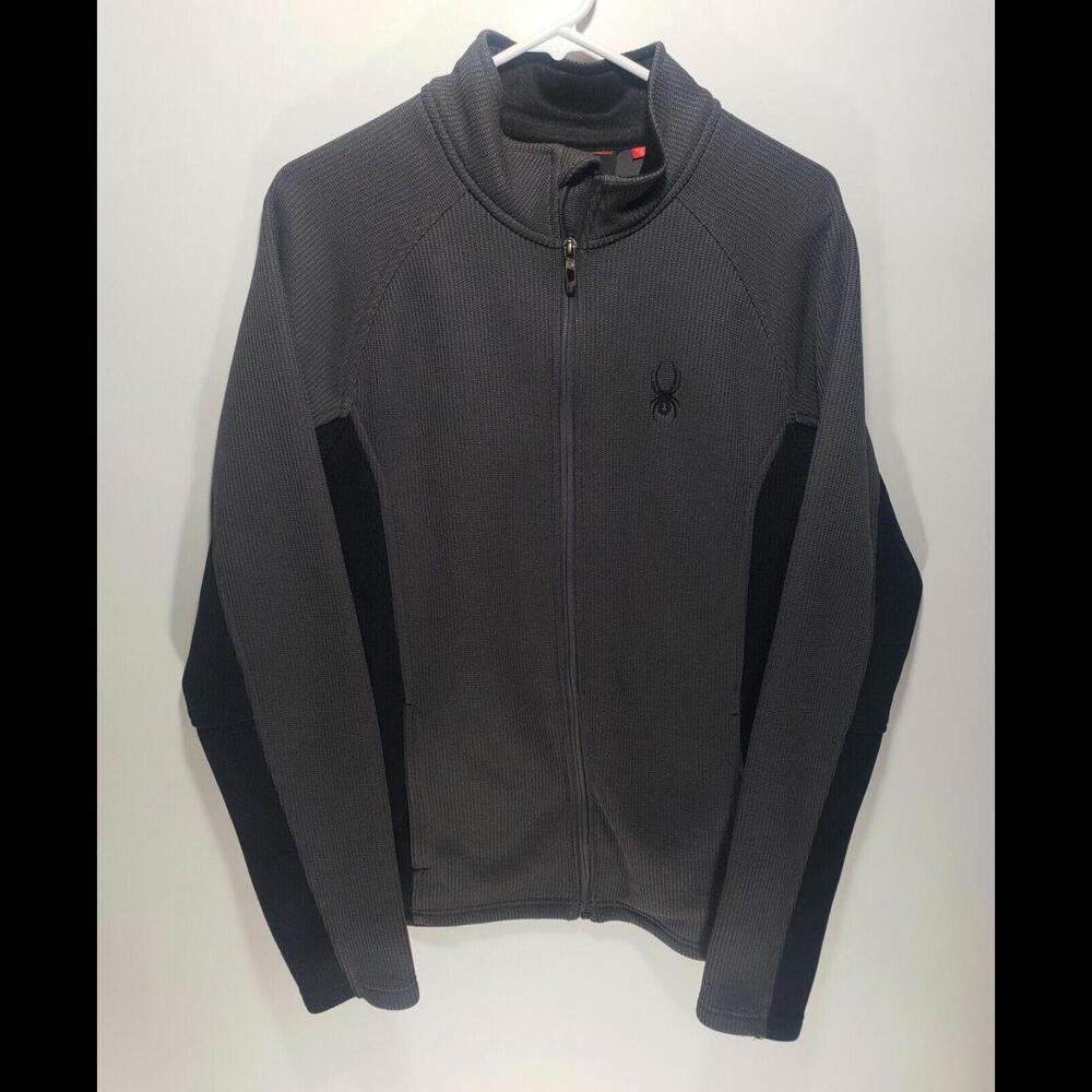 Mens Spyder Fleece Lined Full Zip Long Sleeve Gray Shirt Track Jacket Size Large